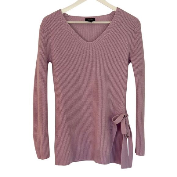 Halogen 100% cashmere purple ribbed vneck tie side sweater small - Picture 3 of 12
